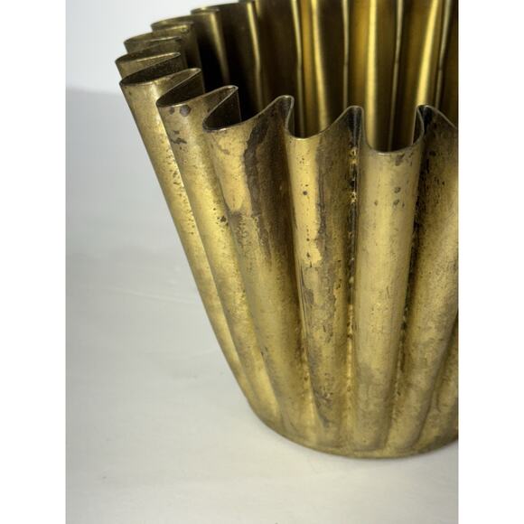 Fluted Scalloped Brass Vase with Holiday Christmas Winter Greenery Pouf Decor - Picture 10 of 11